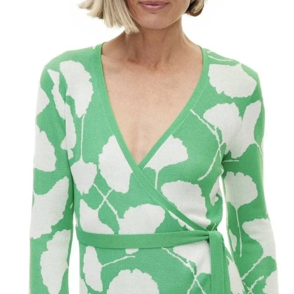 Diane von Furstenburg x Target V-Neck Ginkgo Green Sweater Wrap Top Dress, XXS